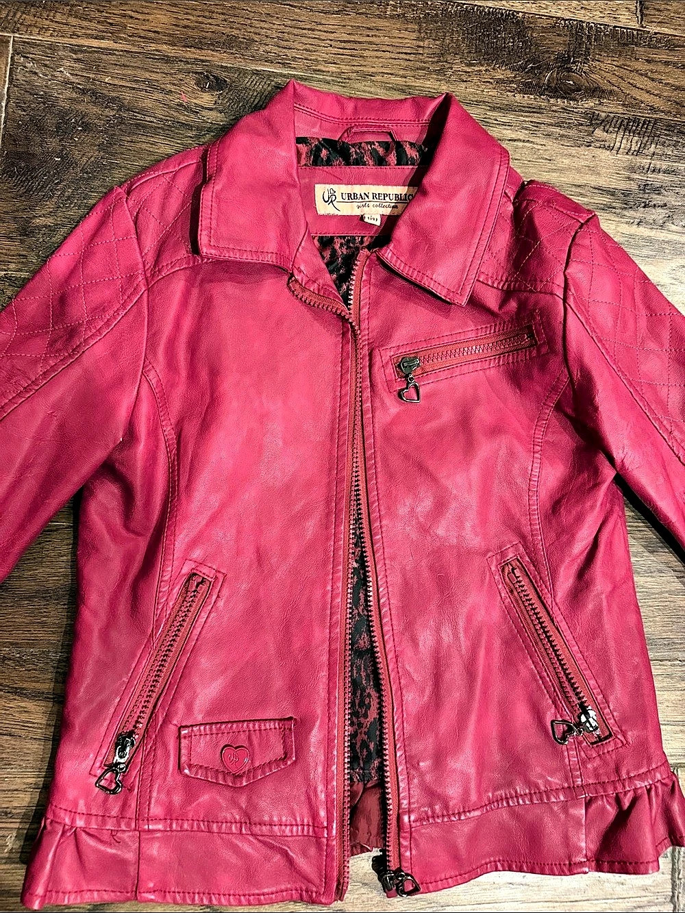 Urban Republic Girls Pink Faux-Leather Jacket Size Large Like New